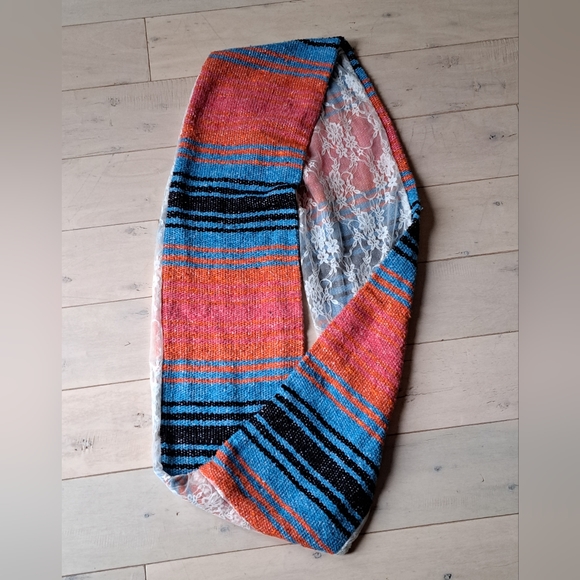 Three Bird Nest / Orange, Fushia, Blue & Black Lace Sarape Infinity - Picture 2 of 14